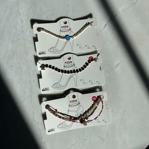 Beaded Gold Jewelry Anklets Lobster Clasp Layered Pack of Three